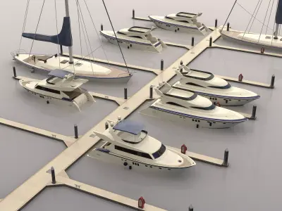 Piers and yachts Low-poly 3D model