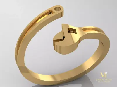 Industrial Style Ring and Wrench Pendant 3D Model 3D print model