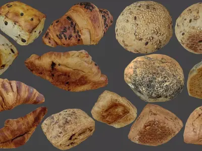 Bread Buns and Pastrys - Low Poly - Photogrammetry Low-poly 3D model