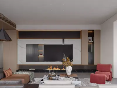 Luxury living room dining room interior scenes  3D model