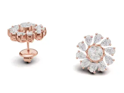 Marquise Cluster Diamond With Pear Diamond flower Stud 3D print model