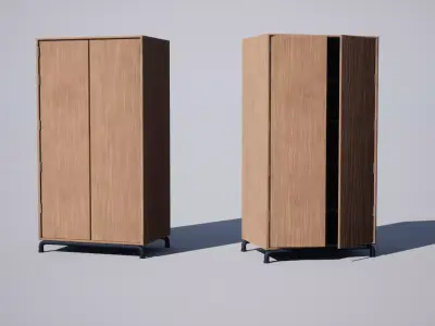 Cabinet wooden with two doors Low-poly 3D model