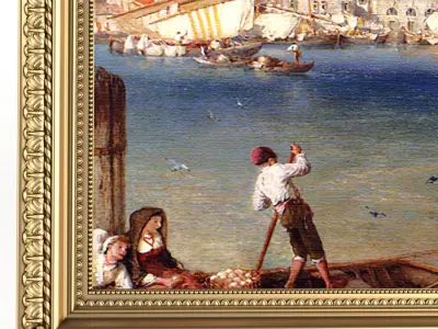 A classic big picture  in a carved golden frame 3D model