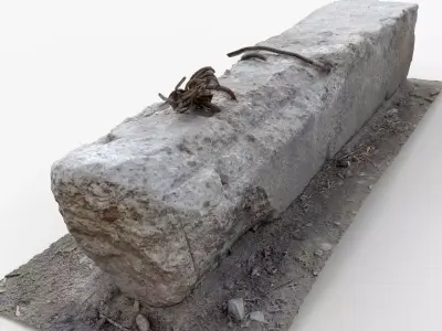 Photorealistic 3D scan of damaged concrete block barrier Low-poly 3D model