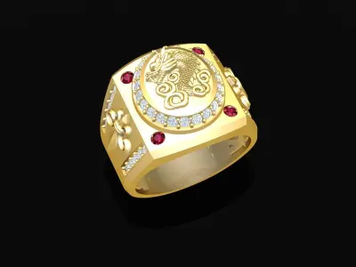 Luxury Men Signet Ring with Engraved Round Top 1946 3D print model