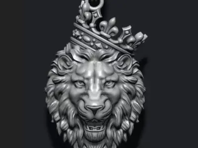 Lion pendant with crown v3 003 3D print model