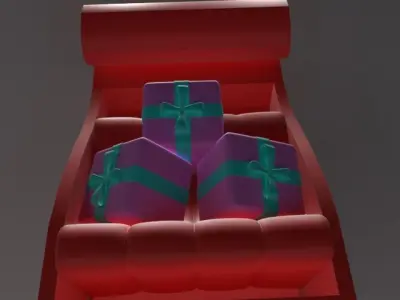 Santa Sleigh With Gift  Low-poly 3D model