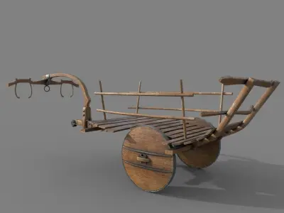 Wooden Medieval Ox Cart Low-poly 3D model
