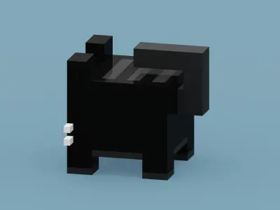 Voxel Black Cat Low-poly 3D model