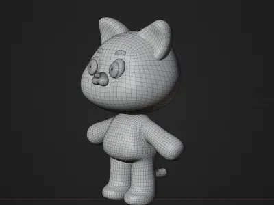 Cute Black Cat Cartoon Low-poly 3D model