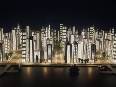 Paper City - Stylized Night Metropolis V1 Low-poly 3D model