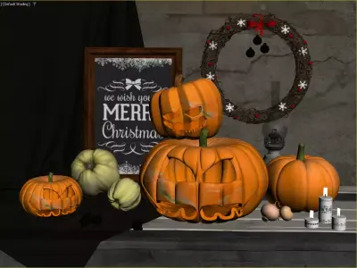 Vintage Halloween Decor Set Jack O Lanterns Festive Elements 3D model