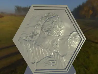 Bas relief of Jesus in hexagonal frame 3D print model