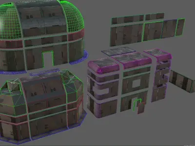 sci fi Modular architectural design - low-poly construction 3D Model Collection