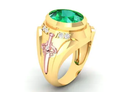 Luxury Emerald Diamond Men Ring with Sword Design 405 3D print model
