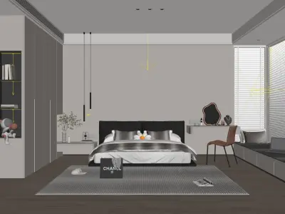 Simple Sleep Space Bedroom Interior Scene 3D model