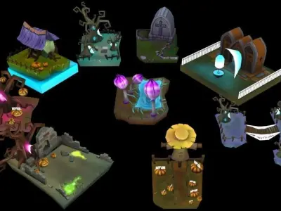 Cartoon Level Halloween Pack Low-poly 3D model
