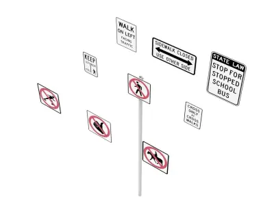 Road Sign US R9 Series Bicycles And Pedestrians 3D model