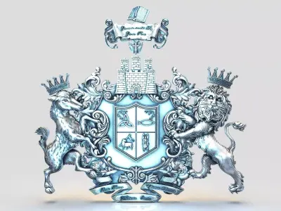 COAT OF ARMS GOAT AND LION IN THE CROWN 3D print model