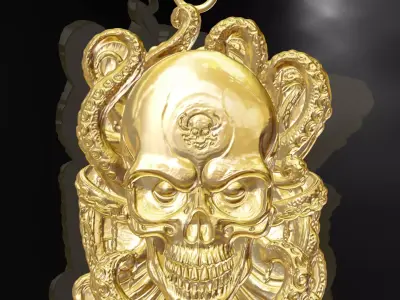 Octopus Skull pendant jewelry gold 3D print model