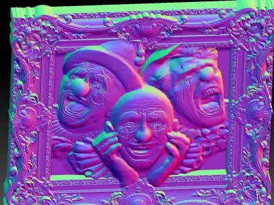 clowns - theatre-art themed framed billboard 3D print model
