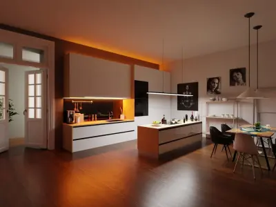 Modern Kitchen with Dining Room 3D model