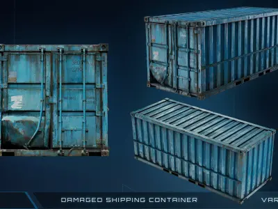 Damaged Shipping Container Game ready PBR - Unreal Shader Low-poly 3D model
