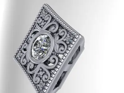 Vintage Custom Antique Engraved style Diamond Solitaire Pendant 3D print model