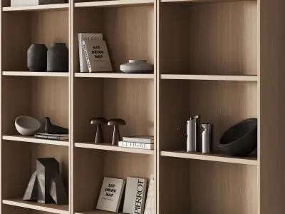 203 bookcase and rack 06 minimal wood with decor 01 3D model