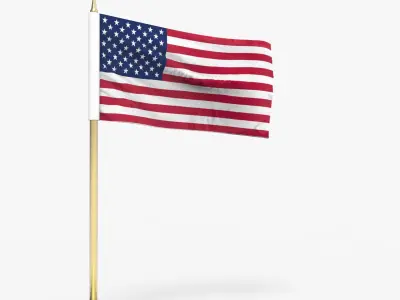 American Flag on a Pole 3D model