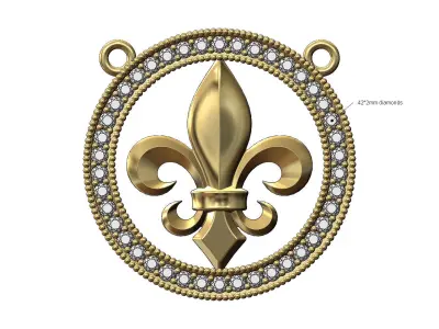 Heraldic lily diamond circle pendant  3D print model