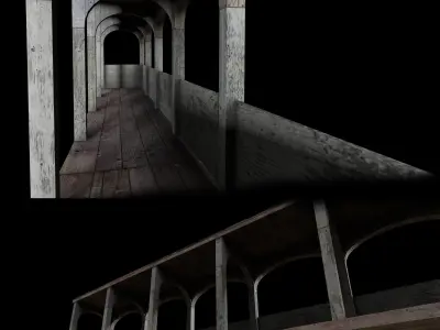 Balcony wooden big Low-poly 3D model