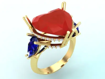 Gemstone rings - Heart stone ring - Diamond rings 3D print model