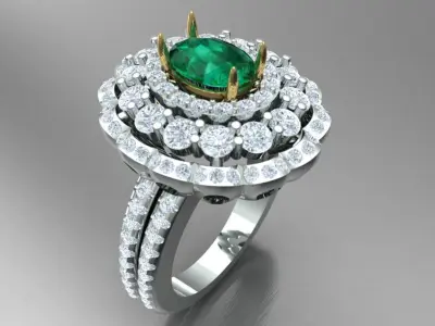 LUXURY DIAMOND RING WITH  OVAL CENTER STONE 3D print model