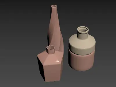 Handmade Pink Ceramic Vase Set 3D model