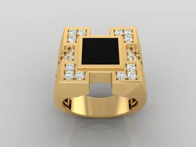 Ring M6  Mens luxury ring with enamel and gems 3D print model