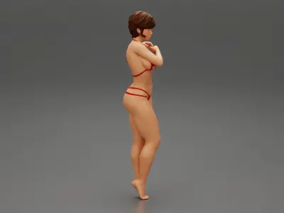 Sexy Woman Body In Summer Fashion Bikini with short hair 3D print model