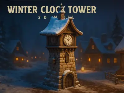 Stylized Snowy Clock Tower Winter Fantasy Asset 3D model