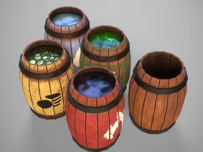 Interactive gameready barrels pack 3D Model Collection