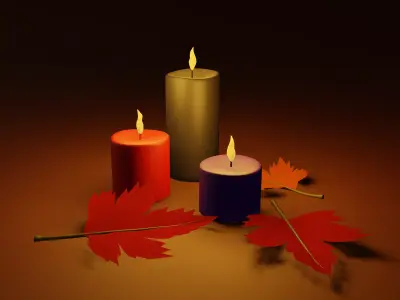 Candle set and maple leaf Free 3D model