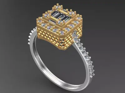 Diamond Solitaire Baguette Ring 3D print model buy