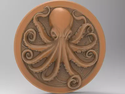 Octopus Coin Round Medallion - Plaque 3D print model