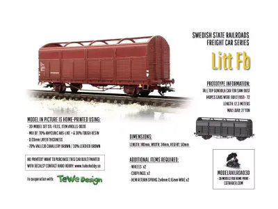 ROLLS-0028 SJ Litt Fb tall top Gondola freight car in H0-scale 3D print model