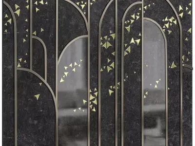 Panel mirror with gold butterflies 3D model