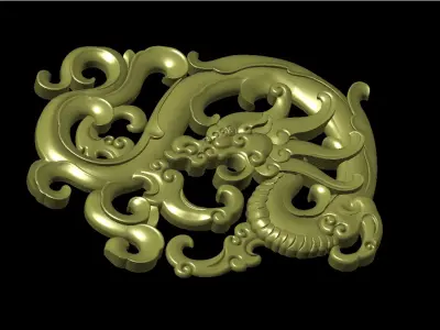 Central decor ornament for furniture 3D  curly grass dragon 3D print model