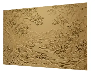 Modern Landscape Relief Panel Wall Decor Set STL Mural CNC 321 3D model