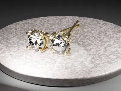 Earrings two diamond stud on plate 3D model
