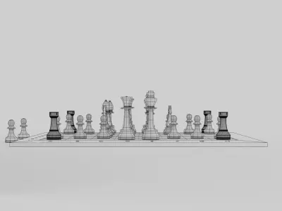 Chessset wooden chess board with pieces Free 3D model