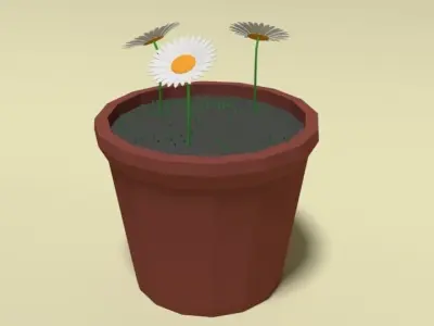 Low Poly Cartoon Daisy Flowers Low-poly 3D model