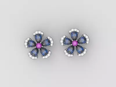 five feather flower stud earrings 3D print model